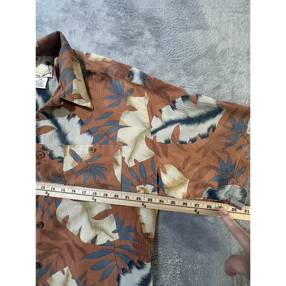 Banana Cabana Silk Hawaiian Shirt XL Rust Orange Tropical Floral Aloha Y2K - Picture 8 of 9
